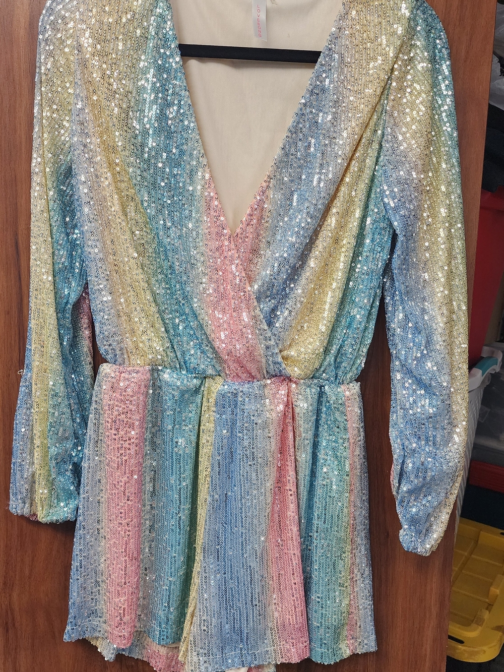 Girls' Sequin Rainbow Striped Shorts Romper - Multicolor
